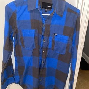 Hurley Blue/Gray Buffalo plaid button down XS